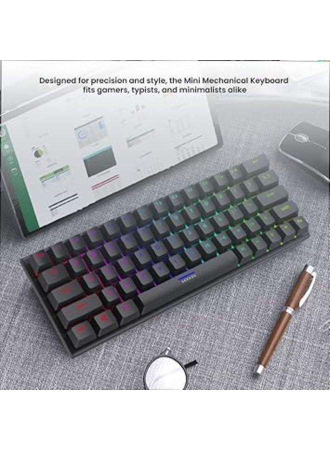 سيكن كيبورد العاب - كيبورد ميكانيكي صغير بتصميم 60%، كيبورد سلكي مع RGB بخاصية الاستجابة لضربات مفاتيح متعددة، 21 مفتاح رول اوفر، USB-C، متوافق مع ويندوز/ماك/لينكس، التوصيل والتشغيل، اسود (مفاتيح - Image 4